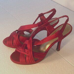 Jacqueline Ferrar SZ 9.5 Giselle Red Satin strappy high heel sandal formal